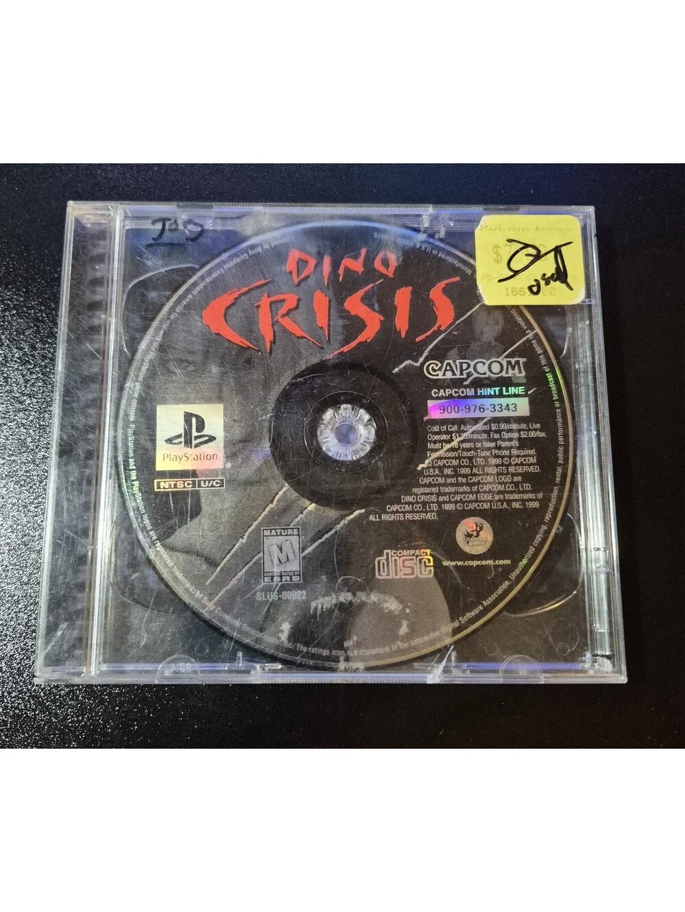 Dino Crisis (Sony PlayStation 1, 1999) Disc & Box No Insert Tested